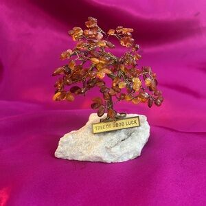 Amber and Wire Tree of Good Luck with Marble Base